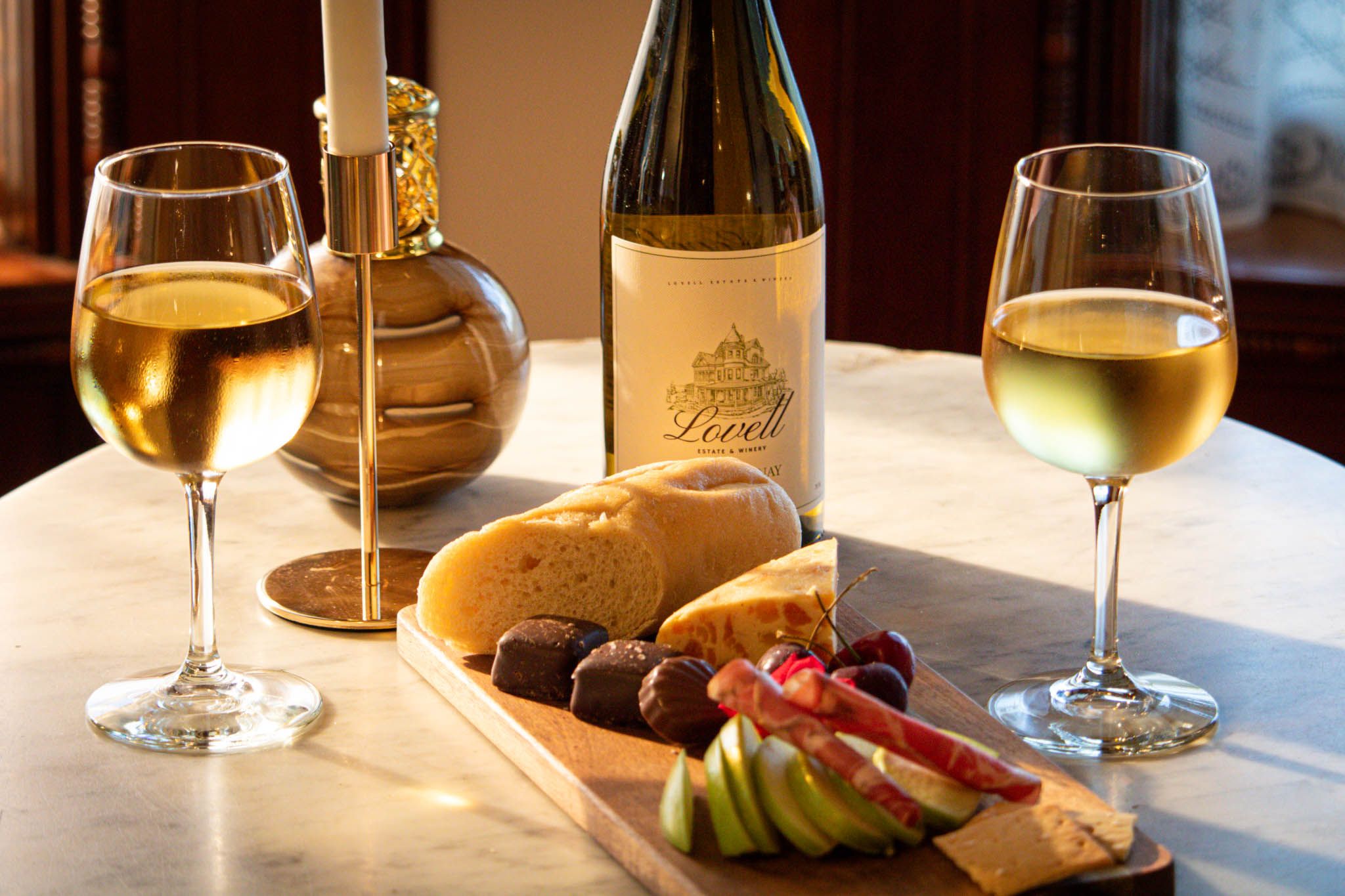 Lovell Estate Chardonnay served with a cheese board