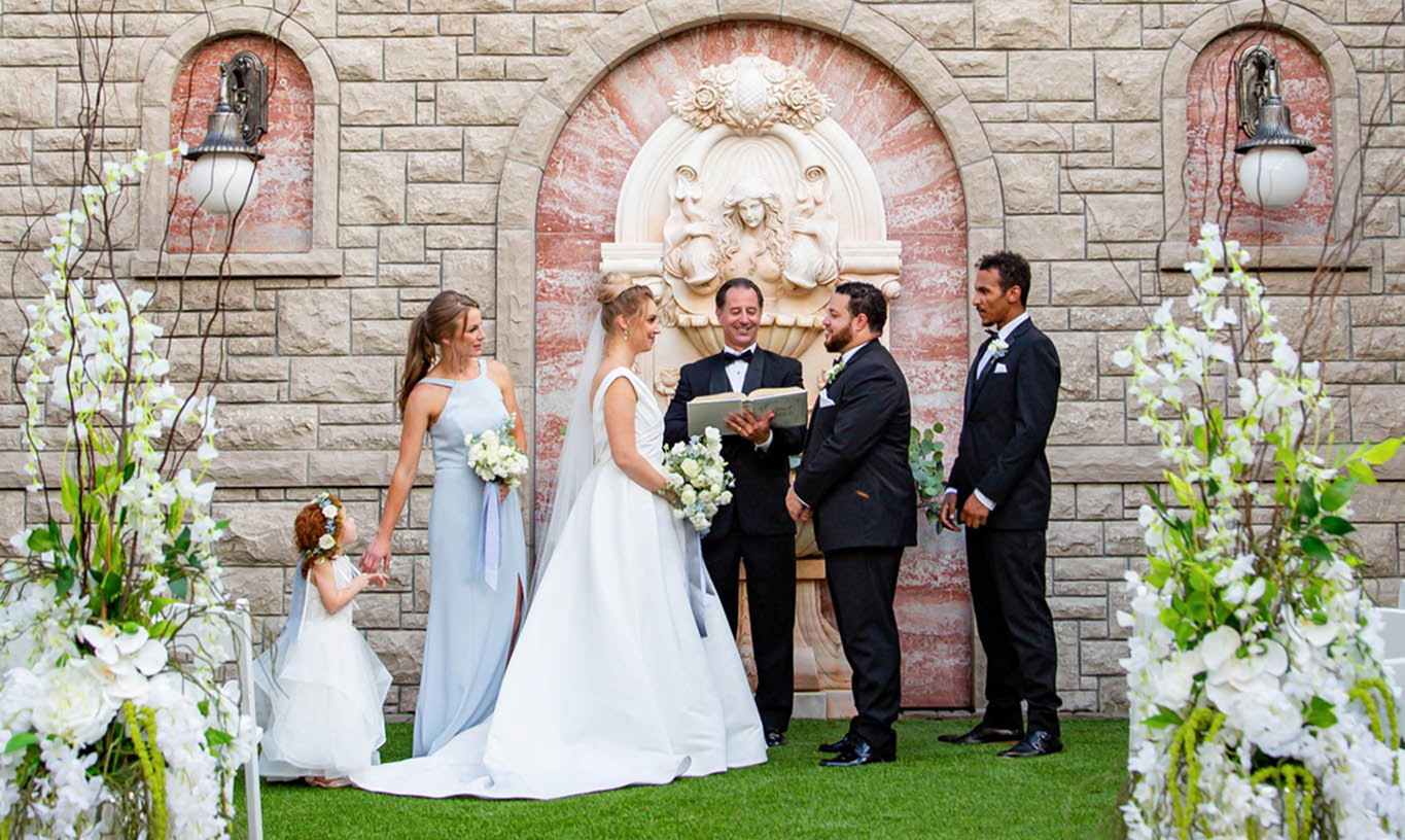 A wedding ceremony in the Lovell Estate courtyard